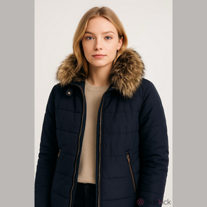 Dorothy Perkins Navy Short Coat Faux Fur Size 8US / 12 UK